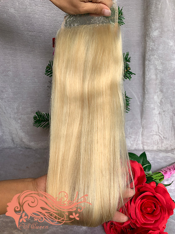 Csqueen 9A Straight hair 4*4 Closure #613 Blonde color Free Part 100% Unprocessed Hair - Click Image to Close